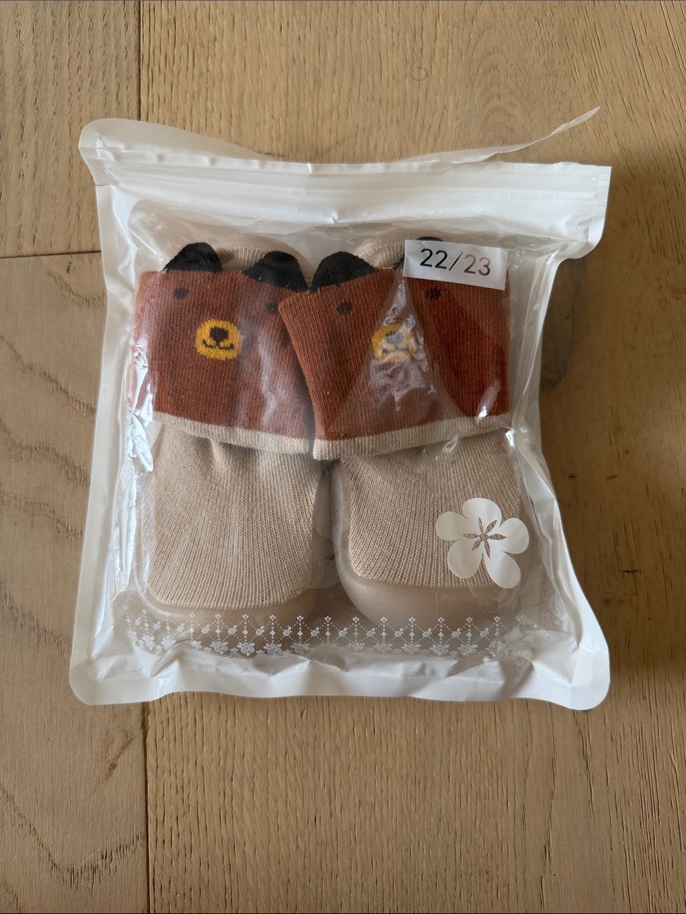 Baby Bear Non-Slip Socks with Grips - Brown & Beige
